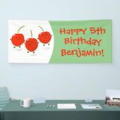 Cute springing red cherries cartoon illustratie spandoek (Beurs)