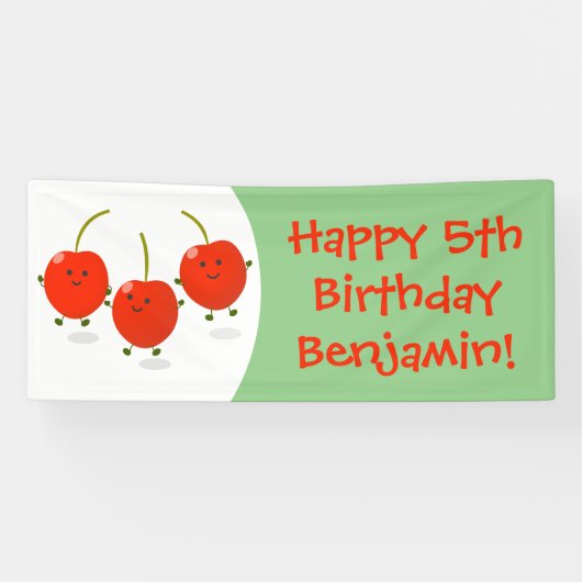 Cute springing red cherries cartoon illustratie spandoek (Horizontaal)