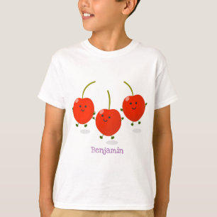 Cute springing red cherries cartoon illustratie t-shirt