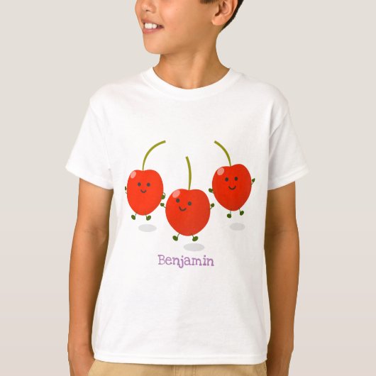 Cute springing red cherries cartoon illustratie t-shirt (Voorkant)