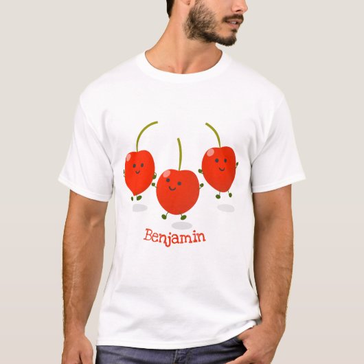 Cute springing red cherries cartoon illustratie t-shirt (Voorkant)
