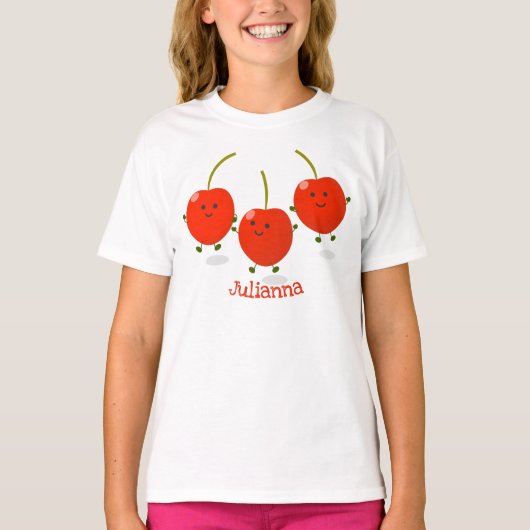 Cute springing red cherries cartoon illustratie t-shirt (Voorkant)