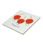 Cute springing red cherries cartoon illustratie tegeltje (Zijkant)