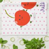 Cute springing red cherries cartoon illustratie theedoek (Gevouwen)