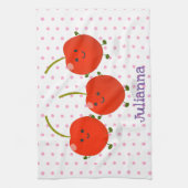 Cute springing red cherries cartoon illustratie theedoek (Verticaal)