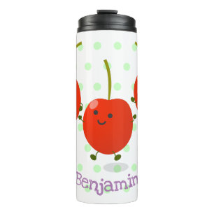 Cute springing red cherries cartoon illustratie thermosbeker