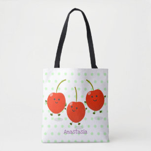 Cute springing red cherries cartoon illustratie tote bag