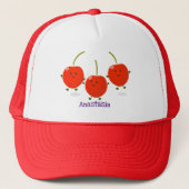 Cute springing red cherries cartoon illustratie trucker pet (Voorkant)