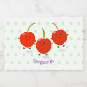 Cute springing red cherries cartoon illustratie voedselcontainer etiket (Enkel label)