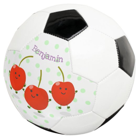 Cute springing red cherries cartoon illustratie voetbal (Drie kwart)