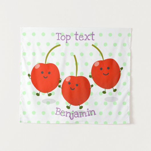 Cute springing red cherries cartoon illustratie wandkleed (Voorkant (horizontaal))