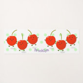 Cute springing red cherries cartoon illustratie yogamat (Achterkant (horizontaal))
