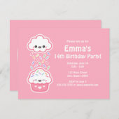 Cute Sprinking Cloud Birthday Party Invitations Kaart (Voorkant / Achterkant)