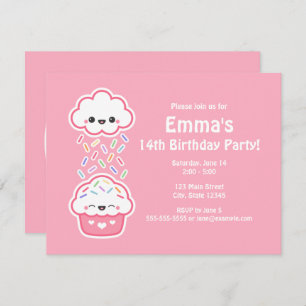 Cute Sprinking Cloud Birthday Party Invitations Kaart