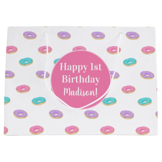 Cute Sprinkle Donuts Pattern Personalized Birthday Groot Cadeauzakje (Voorkant)