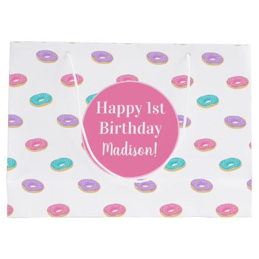 Cute Sprinkle Donuts Pattern Personalized Birthday Groot Cadeauzakje (Achterkant)