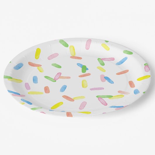 Cute sprinkles kleurig regenboogfeest papieren bordje (Gekanteld)