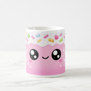 Cute Sprinkles & Lachend Gezicht Design/Roze & Wit Koffiemok