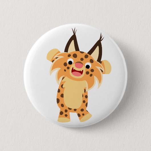 Cute Spunky Cartoon Bobcat Button Badge (Voorkant)