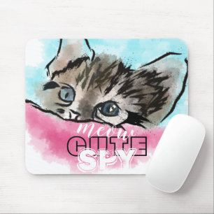 "CUTE SPY" Funny Cute Kitten Pink Blue Muismat