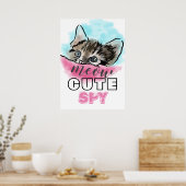 "CUTE SPY" | Funny Cute Kitten Pink Blue Poster (Keuken)