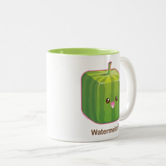 Cute Square Watermelon Tweekleurige Koffiemok (Voorkant rechts)
