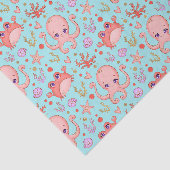 Cute Squid and Crab Marine Life Blue Tissuepapier (Detail)