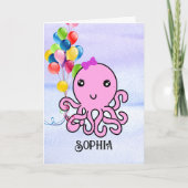 Cute Squid Birthday Persoonlijke naam Leeftijd Oct Kaart (Voorkant)