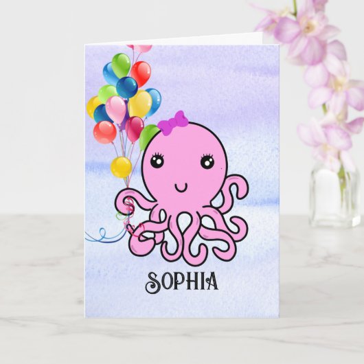 Cute Squid Birthday Persoonlijke naam Leeftijd Oct Kaart (Orchidee)