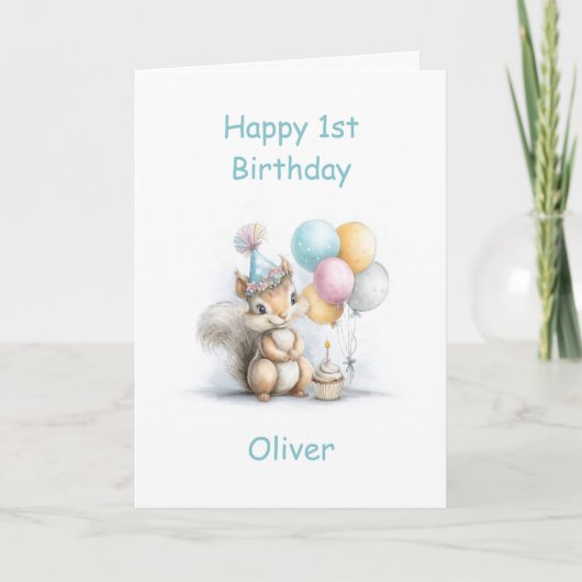 Cute Squirrel 1st Birthday Kaart (Voorkant)
