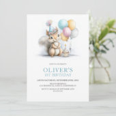 Cute Squirrel 1st Birthday Party Invitation Kaart (Staand voorkant)