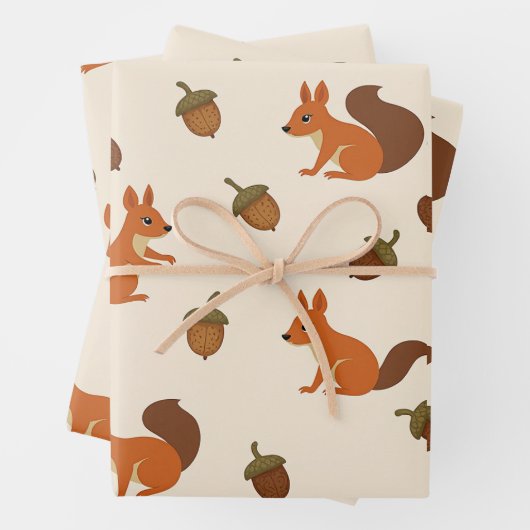 cute squirrel and acorn pattern Wrapping Paper (In situ)