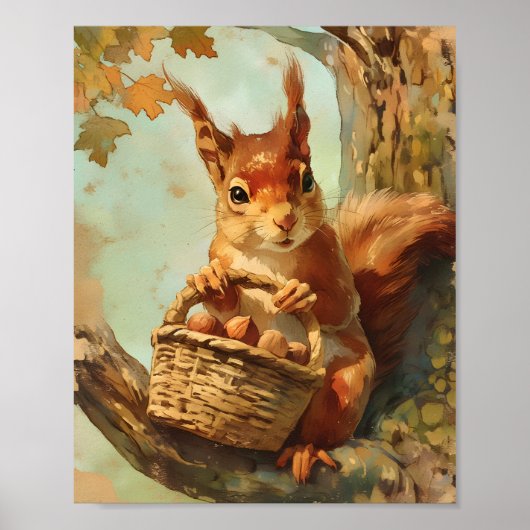 Cute Squirrel Autumn Safari Nursery Art Poster (Voorkant)