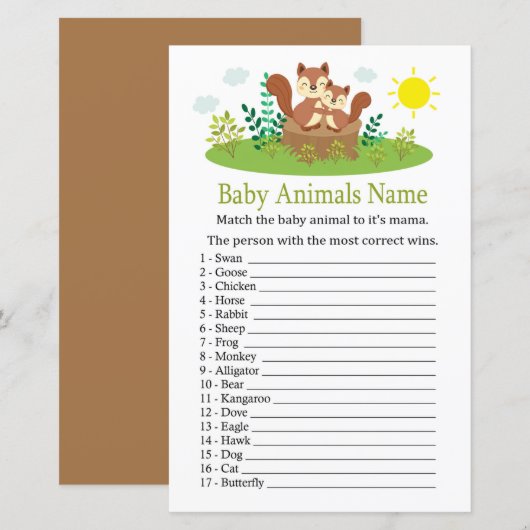 Cute Squirrel Baby Animals Name Game (Voorkant / Achterkant)