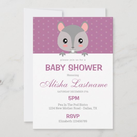 Cute Squirrel Baby shower Invitation Kaart (Voorkant)