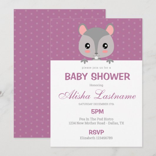 Cute Squirrel Baby shower Invitation Kaart (Voorkant / Achterkant)