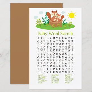 Cute Squirrel Baby shower Word Search Game