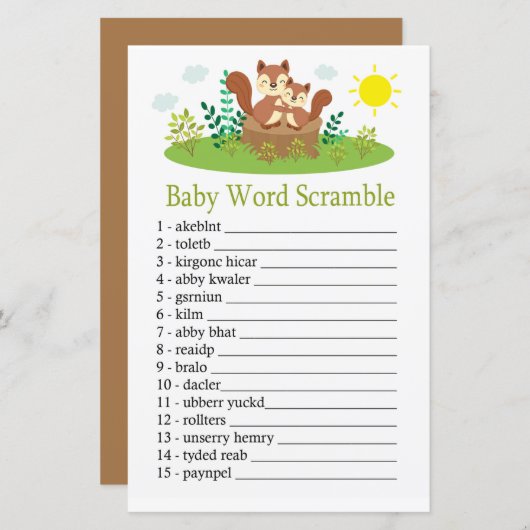 Cute Squirrel Baby word scramble game (Voorkant / Achterkant)
