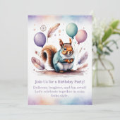 Cute Squirrel Birthday Invitation Woodland Boho  Kaart (Staand voorkant)