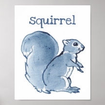 Cute Squirrel Blue Waterverf Animal Natuur Art