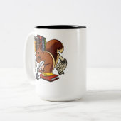 Cute Squirrel Book Reading Forest Animal Tweekleurige Koffiemok (Voorkant links)