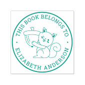 Cute Squirrel Cartoon Custom Name Bookplate Label Zelfinktende Stempel (Design)