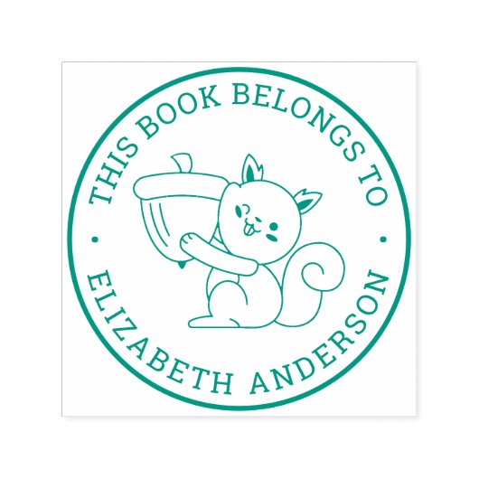 Cute Squirrel Cartoon Custom Name Bookplate Label Zelfinktende Stempel (Design)
