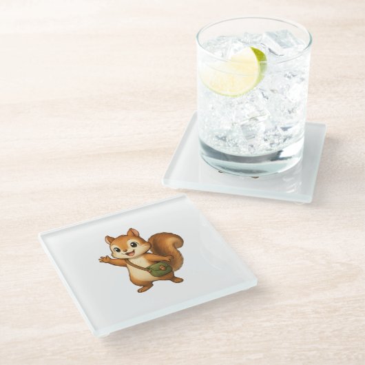 Cute Squirrel Coaster – Okojo and Friends Glazen Onderzetter (Schuin)