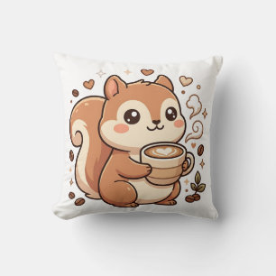Cute Squirrel Coffee Latte Hart Kussen