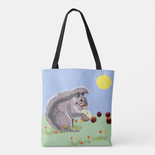 Cute Squirrel die een appelCanvas tas eet (Achterkant)