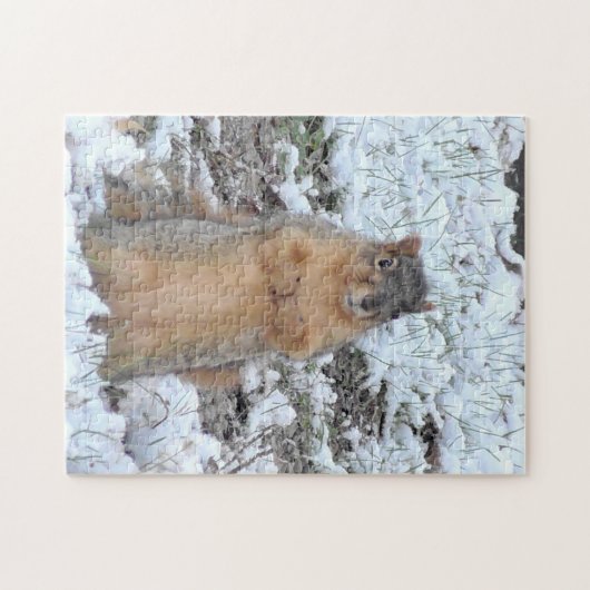 Cute Squirrel die opstaat in de sneeuwwinter Legpuzzel (Horizontaal)