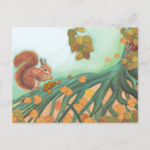 Cute Squirrel Eating Hazelnut Illustratie Briefkaart