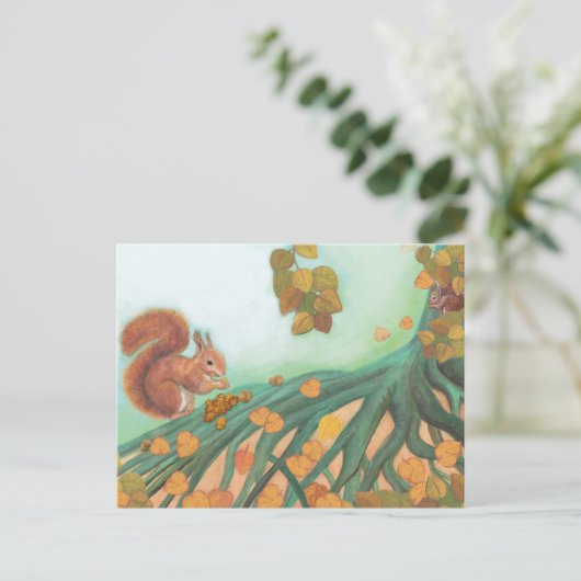 Cute Squirrel Eating Hazelnut Illustratie Briefkaart (Staand voorkant)