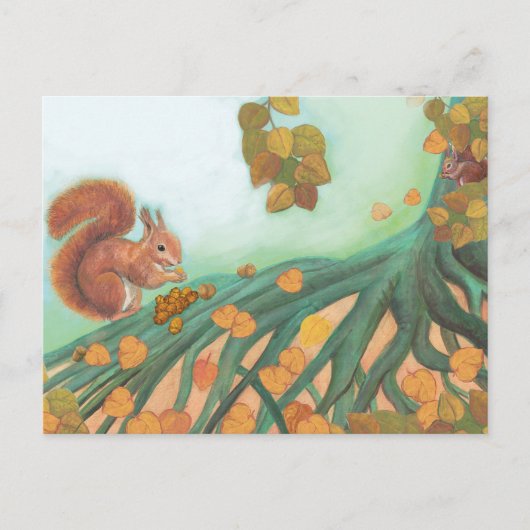 Cute Squirrel Eating Hazelnut Illustratie Briefkaart (Voorkant)